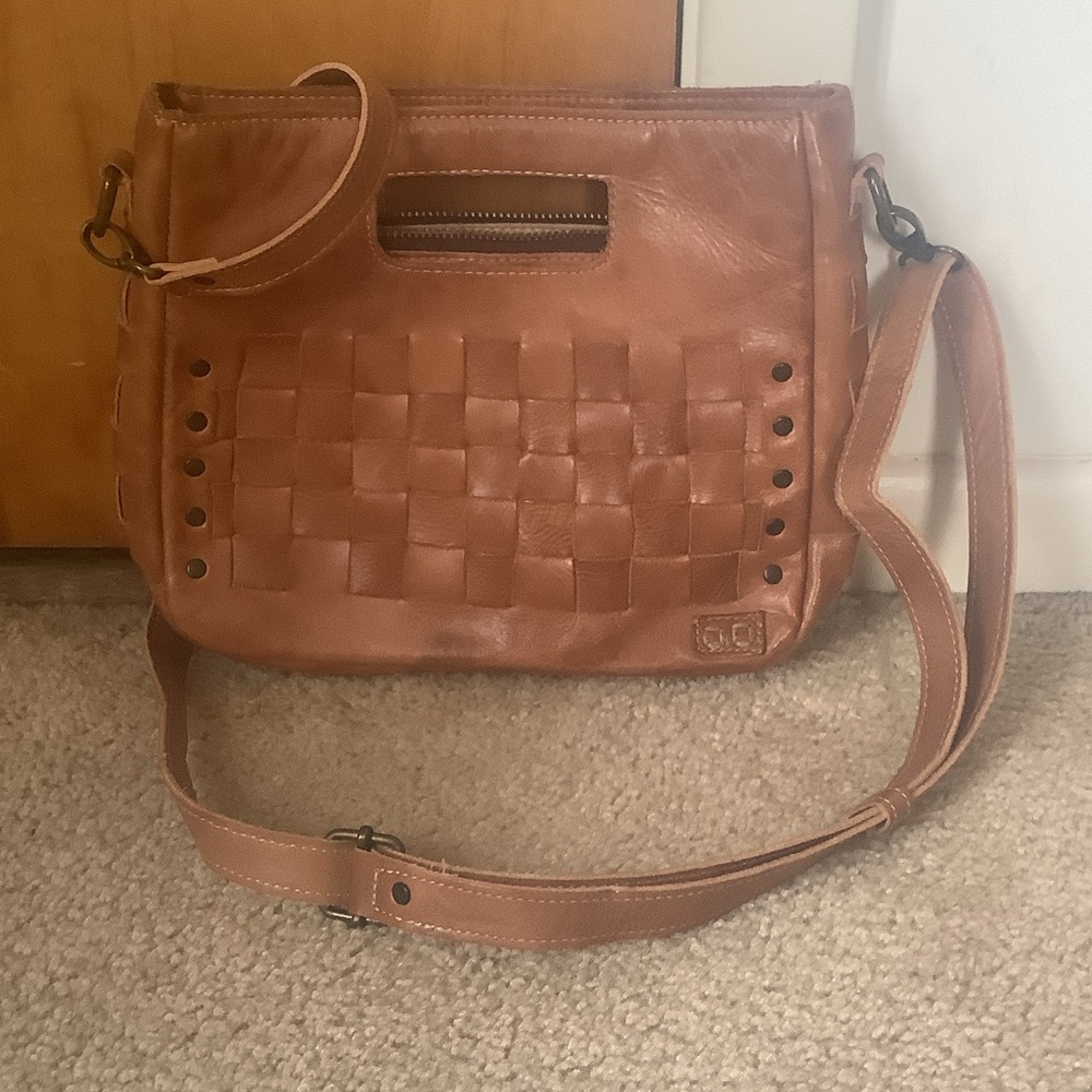 Bed Stu Tan Leather Woven Crossbody Bag